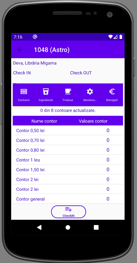 Check-in la locație